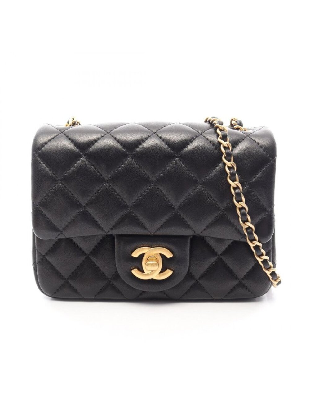 Chanel Shoulder Bag Mini Quilted Black Lambskin Chain